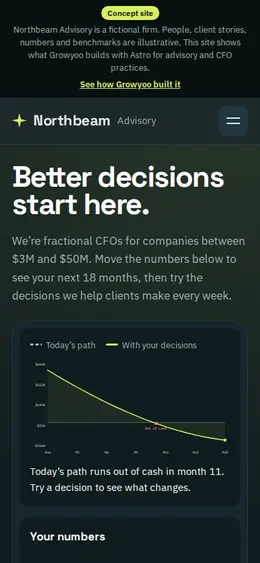 Northbeam Advisory website on mobile