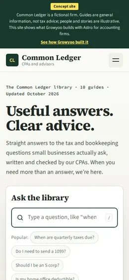 Common Ledger website on mobile