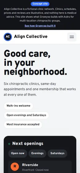Align Collective website on mobile