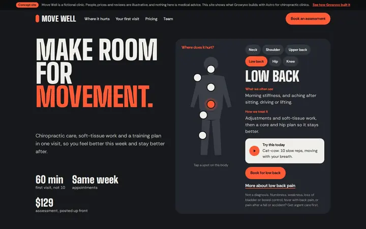 Move Well website on desktop