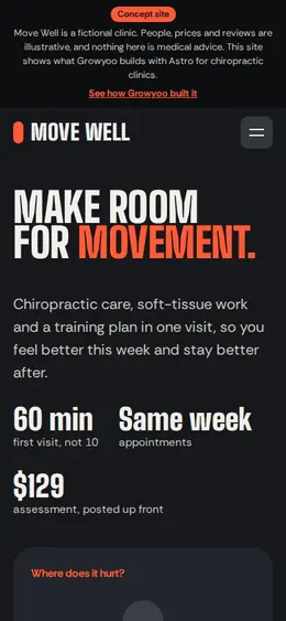 Move Well website on mobile