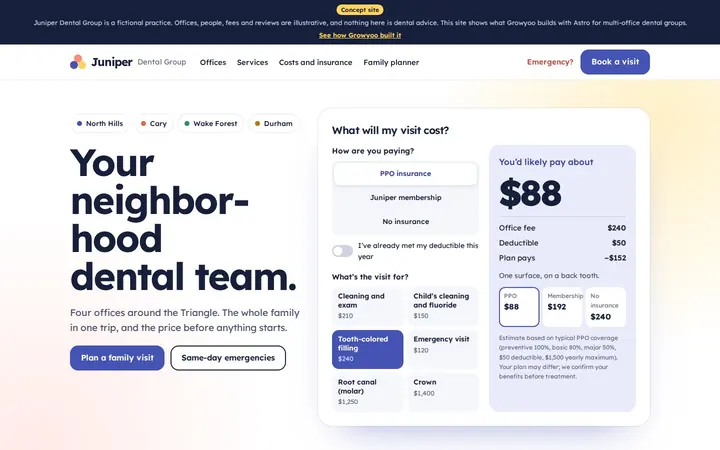 Juniper Dental Group website on desktop
