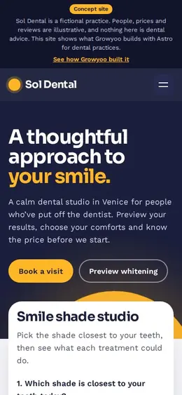 Sol Dental website on mobile