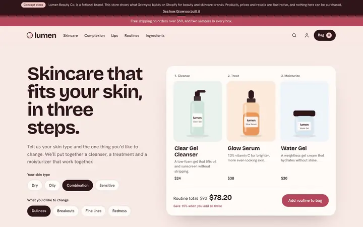 Lumen Beauty Co. website on desktop