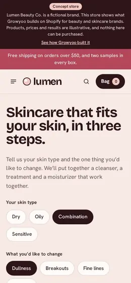 Lumen Beauty Co. website on mobile