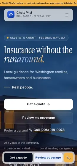 Chett Phal Insurance website on mobile