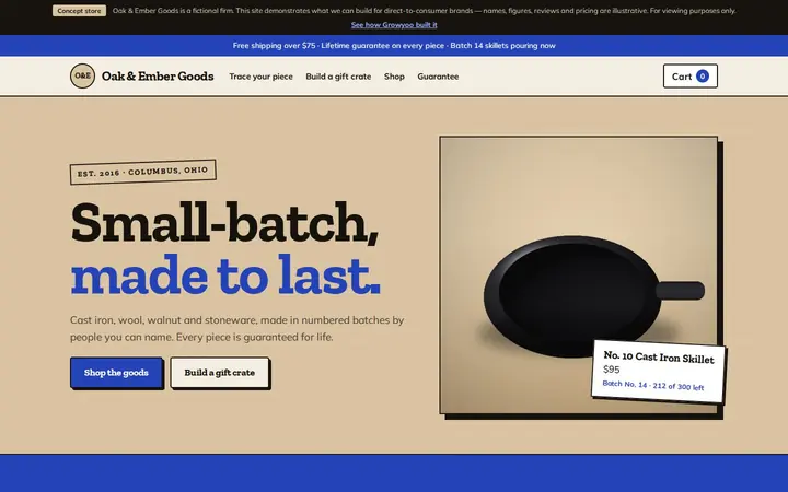Oak & Ember Goods website on desktop