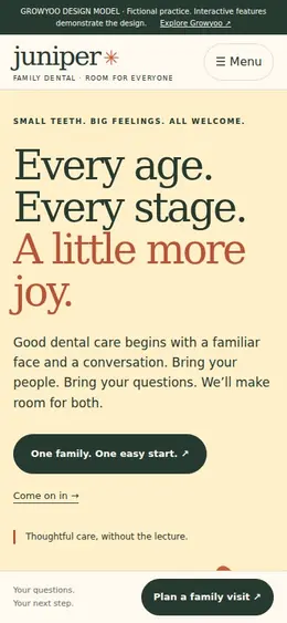 Juniper Dental website on mobile
