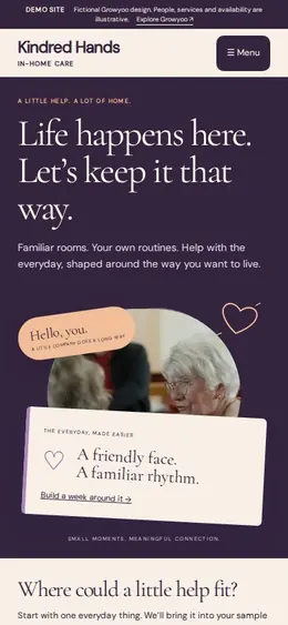 Kindred Hands website on mobile