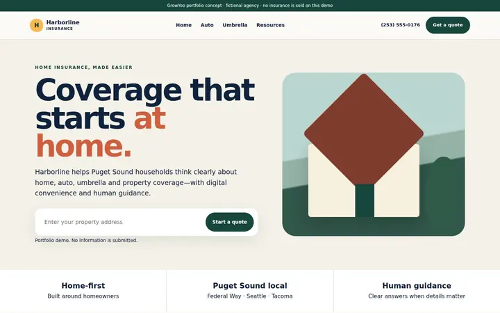 Harborline Insurance website on desktop