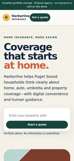 Harborline Insurance website on mobile