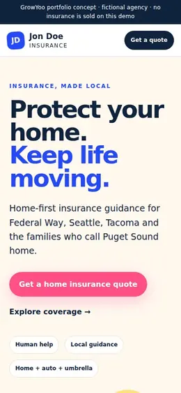 Jon Doe Insurance website on mobile