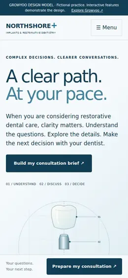 Northshore Dental website on mobile