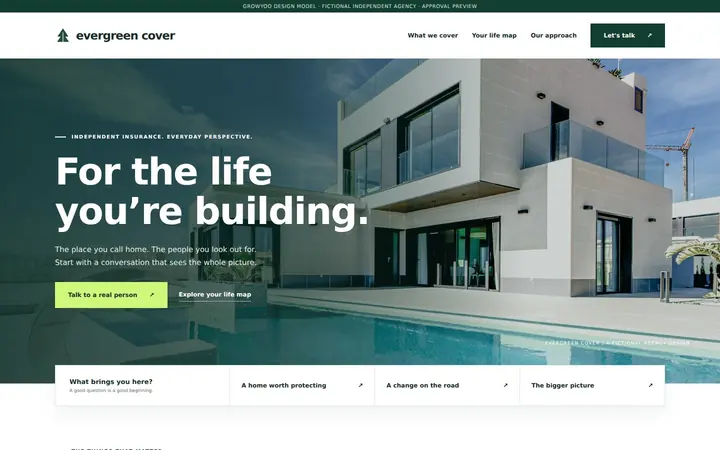 Evergreen Cover website on desktop