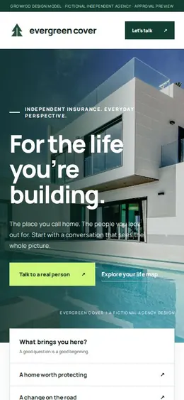 Evergreen Cover website on mobile