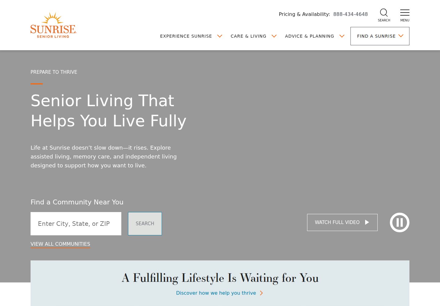 Sunrise Senior Living website design reference