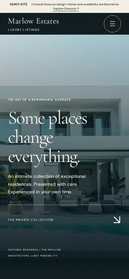 Marlow Estates website on mobile