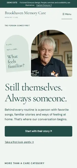 Brookhaven Memory Care website on mobile