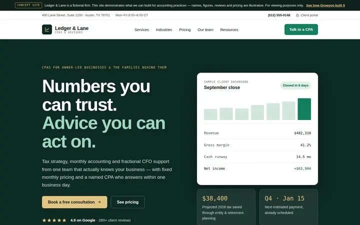 Ledger & Lane website on desktop