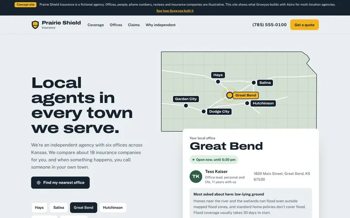 Prairie Shield Insurance website on desktop