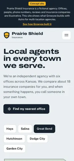 Prairie Shield Insurance website on mobile