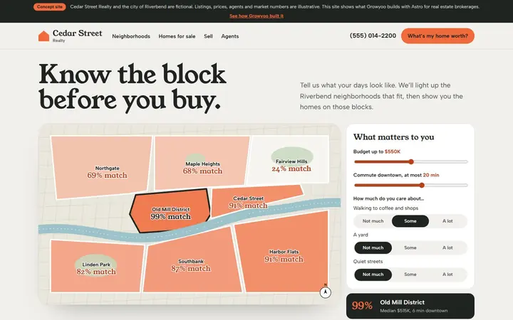 Cedar Street Realty website on desktop