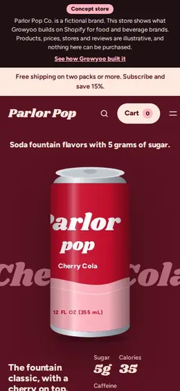Parlor Pop Co. website on mobile