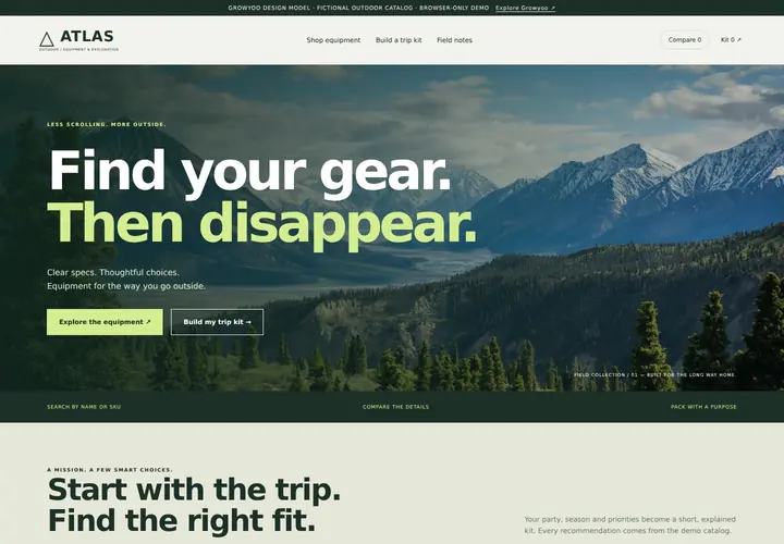 Atlas Outdoor website on desktop