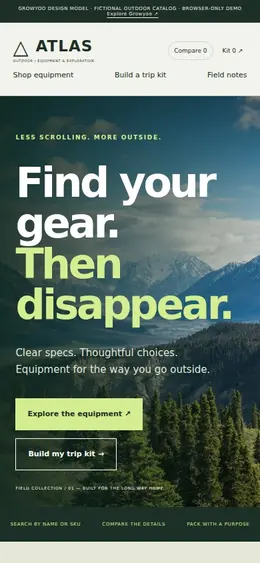 Atlas Outdoor website on mobile