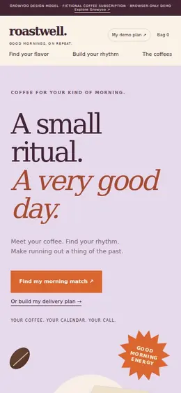 Roastwell Coffee Club website on mobile