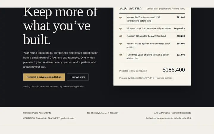 A client-profile switcher: founders, executives, families and real estate investors on the Tax Advisory Firm Website