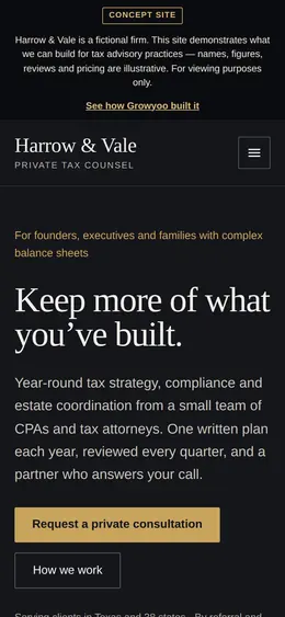 Harrow & Vale website on mobile